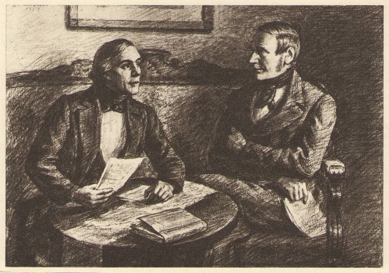 Postkaart. Lönnrot ja Kreutzwald (Roman Treumann).