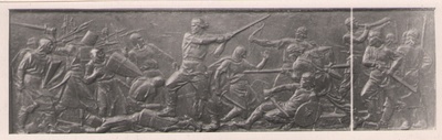 Foto. Reljeef KALEVIPOJA VÕITLUS RAUDMEESTEGA (Fr. R. Kreutzwaldi mälestussambal Tallinnas).  similar photo