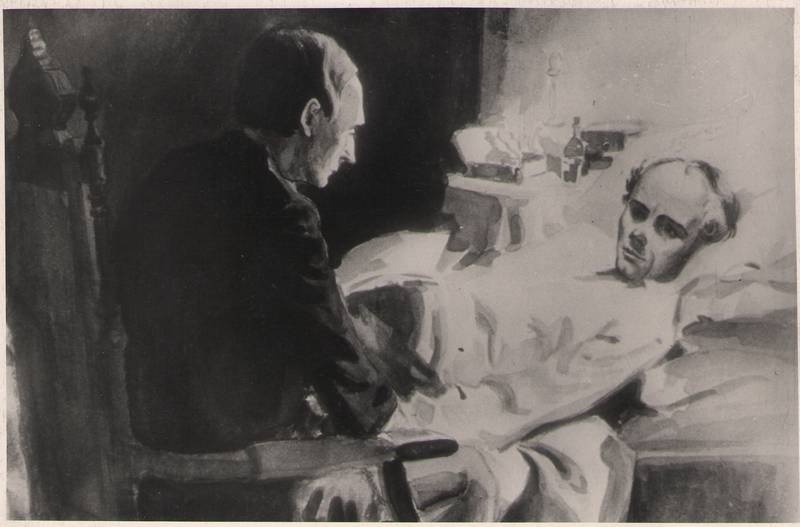 Foto. Filmist Fr. R. KREUTZWALD (foto joonistusest Kreutzwald haiget Faehlmanni külastamas).