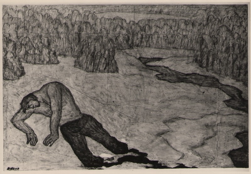 Foto. K. Raua söejoonis KALEVIPOJA SURM (Fr. R. Kreutzwaldi KALEVIPOJA ainetel).