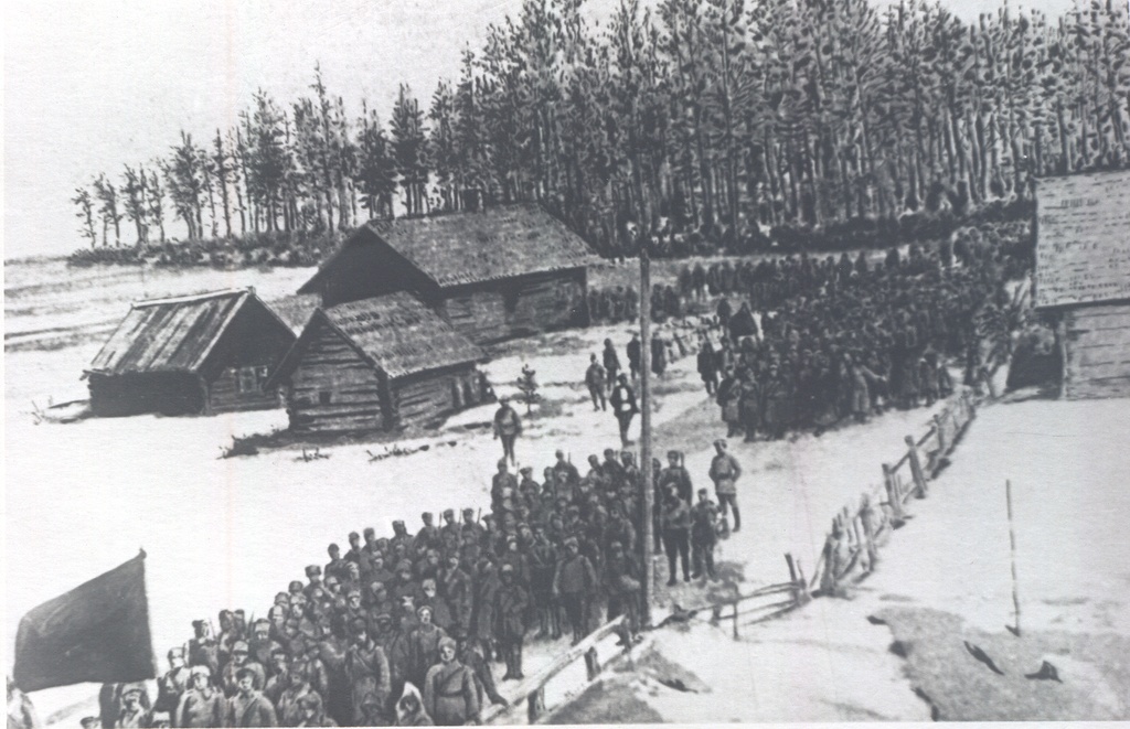 Foto.5. Võru Kommunistlik Kütipolk rännakul Marienburgist rindele 1919.a. veebruaris.