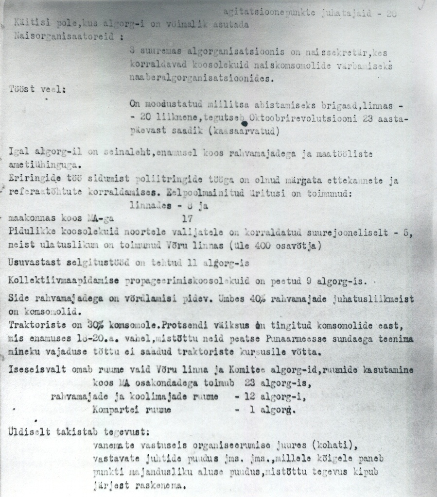 Foto.Aruanne komsomolide tegevusest.