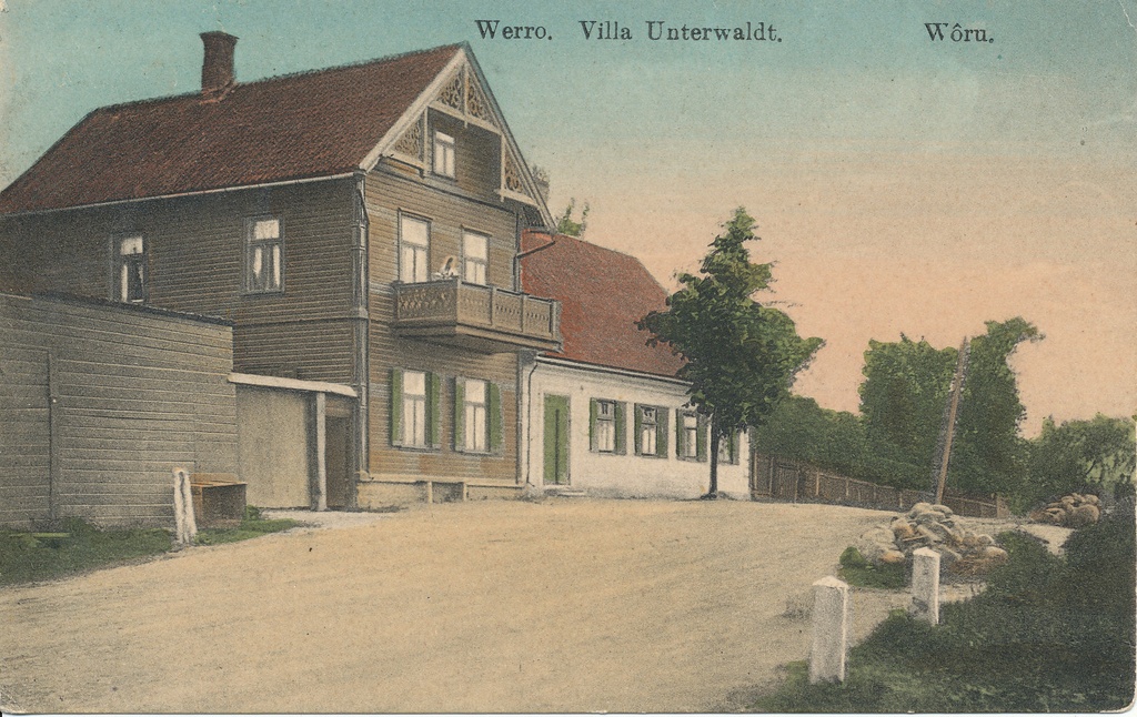 Trükipostkaart. Tartu tänav Võrus XX sajandi algul. Villa Unterwaldt.Tartu t. 5 Samuel Songi trükk XX sajandi algus.