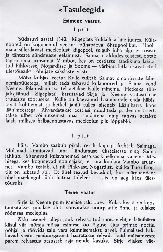 Foto. Koopia kavalehest "Tasuleegid" Estonias. Sisekülg. 1946.a.