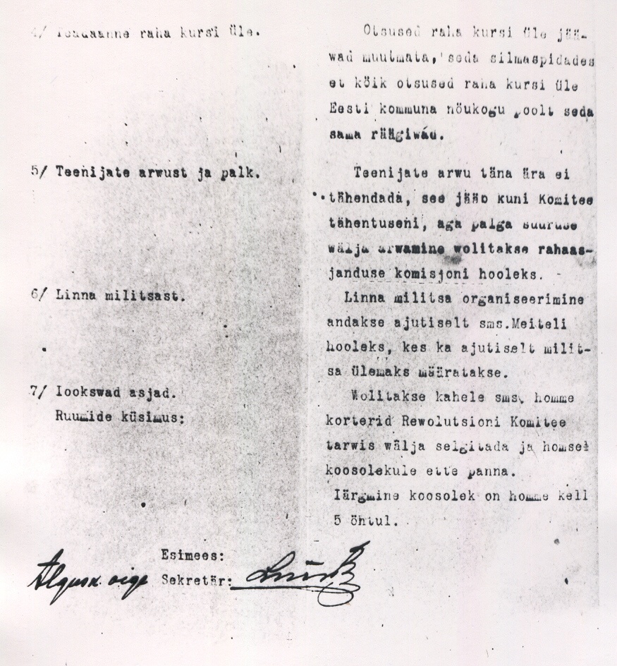 Foto. Protokoll nr.3 , Ajutise  Sõja-Revolutsiooni Komitee koosoleku 12. detsembril 1918.a.Lk. 2. Ärakiri.