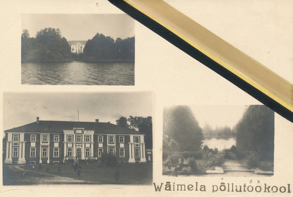 Fotopostkaart. Kompositsioon Väimela põllutöökooli ja ümbruskonna vaadetega 1934.a.