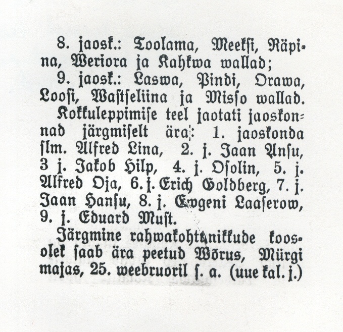 Foto. Artiklist "Kohalikud teated" (rahvakohtunike valimistest), "Rahva Hääl" nr. 18, 1918.a.
