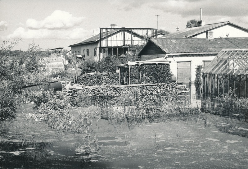 Foto. Vaade Võru linnale kõrgvee ajal 1987.a. augustis uuelt Võru-Tartu maanteelt