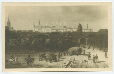 View of Tallinn from the Russian market, Viru Gate at the forefront.  duplicate photo