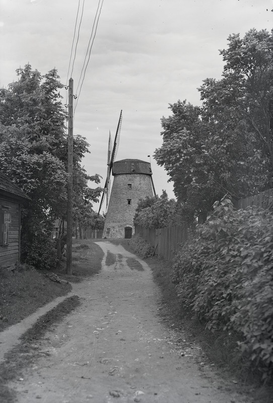 Tänava vaade: keskel - veski, vasakul - majad