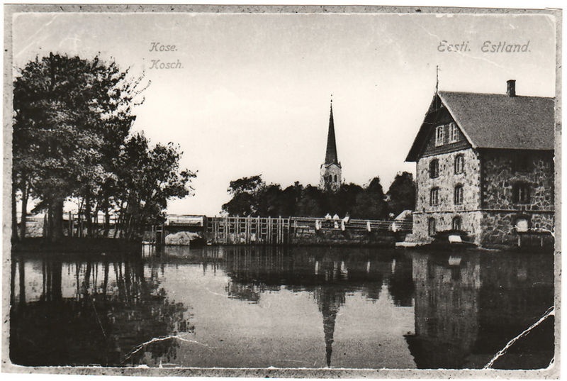 Kose view. River, mill, church