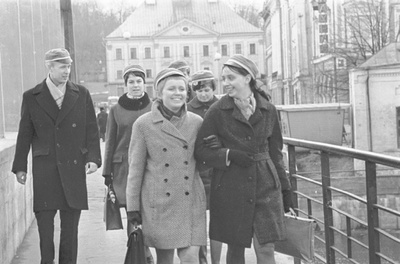 University of Tartu. Students bringing on the arch bridge.  similar photo
