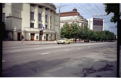 Taxi in front of the Estonian Theatre on the street  similar photo