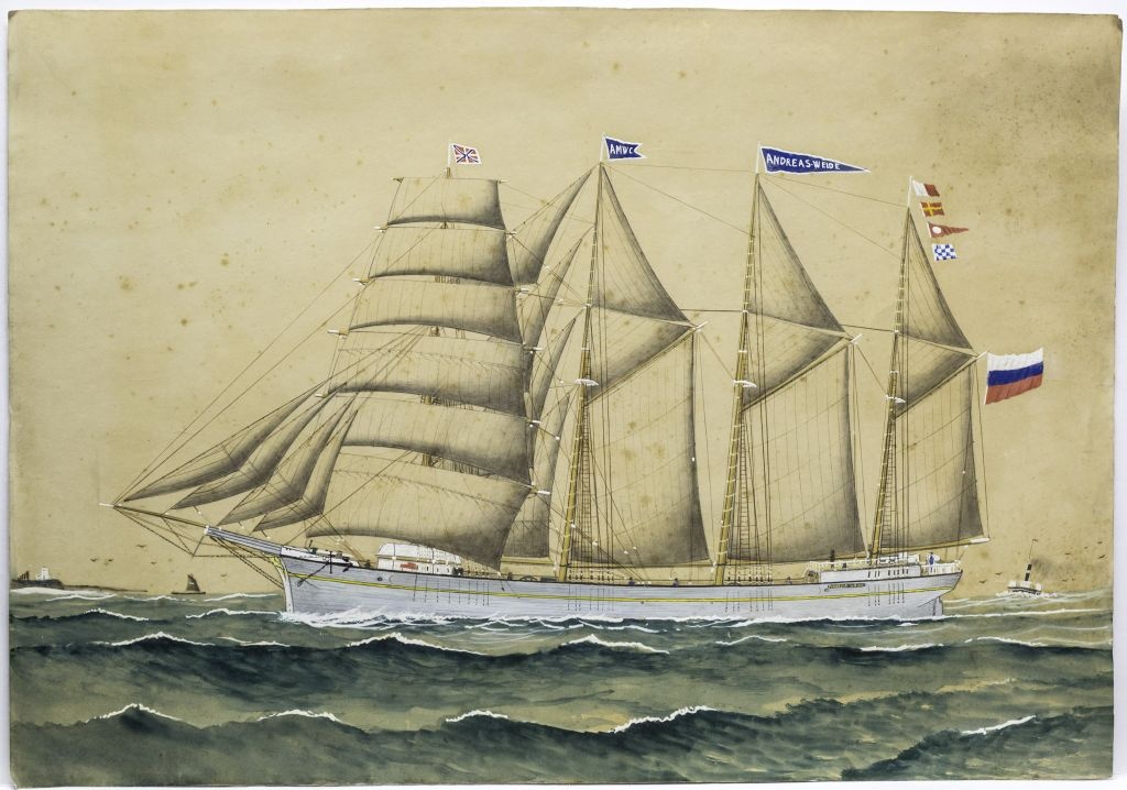 akvarell, "Purjelaev Andreas Weide"