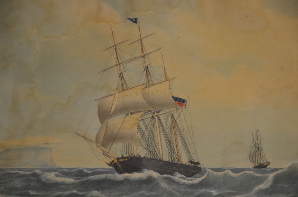 akvarell, "Purjelaev Hioma"