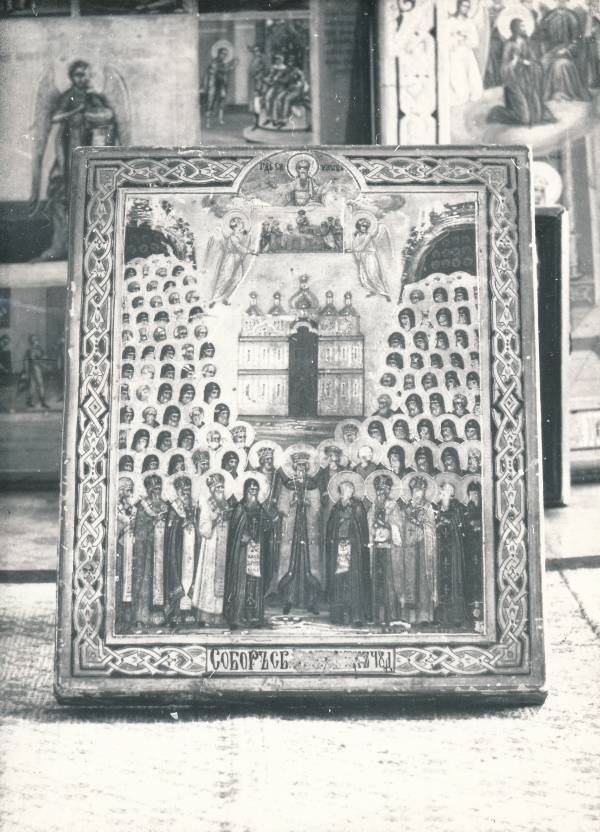 Tartu kirikutes leiduvad kultusesemed. Ikoon stseeniga Jumalaema surmast Kõigevägevama ja pühakutega.