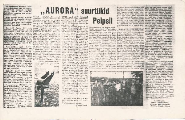 Fotokoopia artiklist "Aurora suurtükid Peipsil". Ajaleht Noorte Hääl, november 1966.
