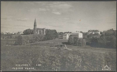 Postcard, Viljandi, Valuoja org, School, Pauluse church, Bank building  similar photo