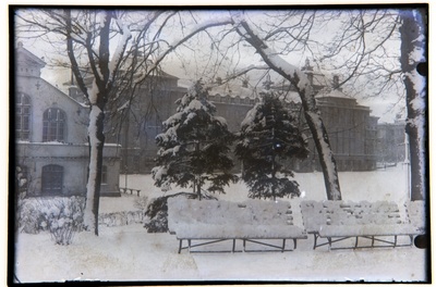 Winter view over Pärnu mnt New Market and the back of Estonia theatre.  duplicate photo