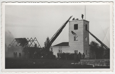 Firefighting demonstration at Hipodroom, saving people from the study tower in 1937.  duplicate photo