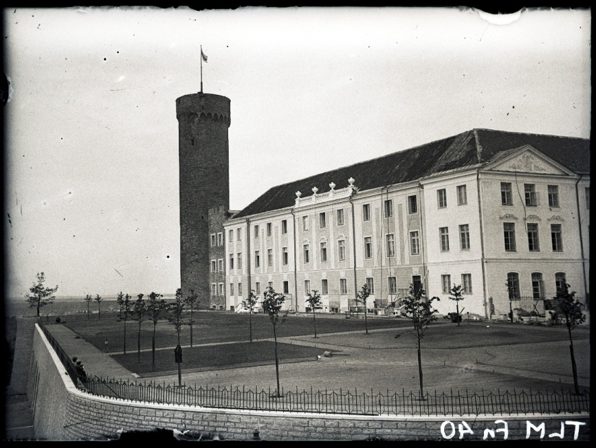 Tallinn, Toompea loss ja Pikk Hermann lõuna poolt, esiplaanil aed.