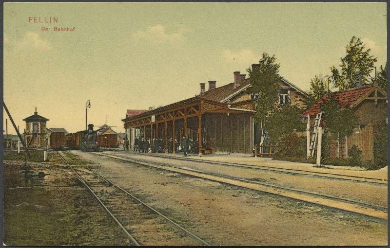 Print postcard, Viljandi, Kantreküla, Viljandi railway station