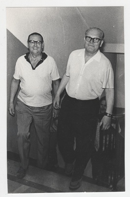 Soome Siseministeeriumi Tuletõrje osakonnaülem Erkki Jänne ja Eesti NSV SM Tuletõrje Valitsuse ülem Jaan Vaarmann Tallinnas Gogoli tn 2  duplicate photo