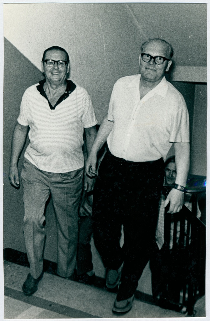 Soome Siseministeeriumi Tuletõrje osakonnaülem Erkki Jänne ja Eesti NSV SM Tuletõrje Valitsuse ülem Jaan Vaarmann Tallinnas Gogoli tn 2