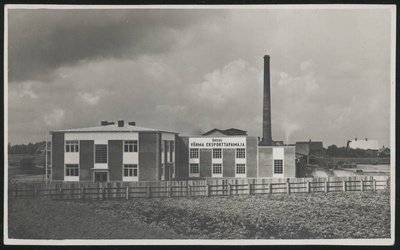 Postcard, Võhma Exporttapamaja, plant garden in the forefront  duplicate photo
