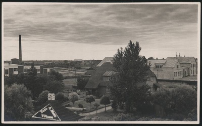 Postcard, Võhma general view, slaughterhouse on the left, economic unity building on the right  duplicate photo