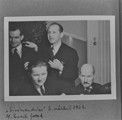Sinimandrias 02.03.1936: Karl Ader, Juhan Sütiste, Juhan Jaik, Oskar Luts  duplicate photo