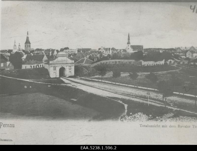 Vaade Pärnu linnale, repro joonistusest