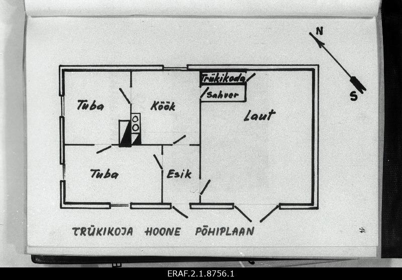 Jõgeva rajoonis Paduvere külas asuva hoone põhiplaan, kus 1930. aastatel trükiti J.Kreuksi nimelise parteiorganisatsiooni häälekandjat Külaproletaarlane.