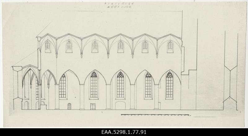 Arvatavasti mõne kiriku või kloostri pikilõike joonis, fotokoopia