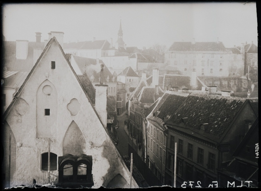 Tallinn, vaade Pikale tänavale maja katuselt, taga Toompea.