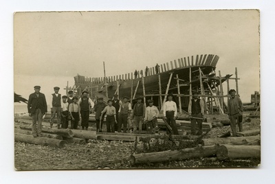 The construction of the sailing ship "Manilaid" on the beach of Kabli  duplicate photo