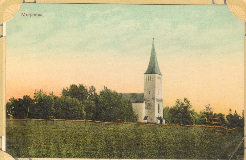 värviline postkaart, Märjamaa kirik 20.saj. alguses