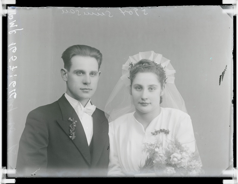klaasnegatiiv, Siimsen, pruutpaari rinnaportree, Paide 1930-ndad a.