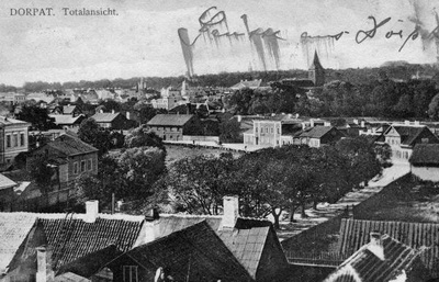 Meltsiveski view (a distance tower of the Yann Church). Tartu, ca 1906.  duplicate photo