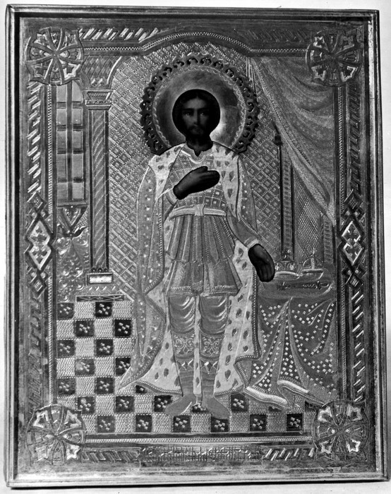 Kuriste õigeusukiriku ikoon Aleksander Nevski (õli, puu, messingkate, 19.saj.lõpp)