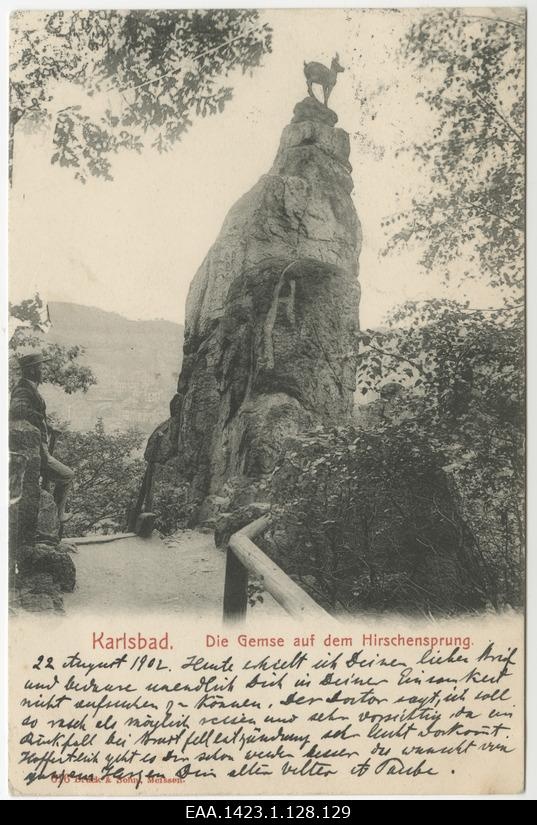 Vaade kitseskulptuurile Hirschensprungis, fotopostkaart