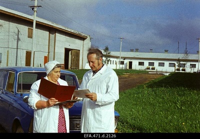 Viljandi rajooni Tarvastu kolhoosi esimees A. Almers vestleb suurfarmi juhatajaga.  similar photo