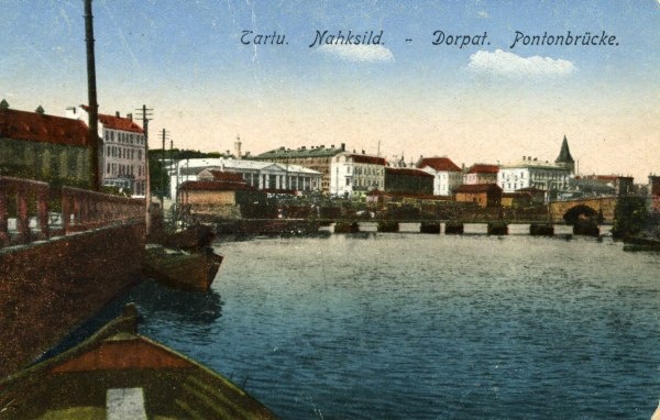 Emajõgi: port, ponton bridge New Market and Holm t line.  Behind the center. Tartu, 1922.