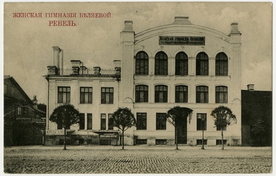 Beljajeva Women's Gymnasium (Eraggymnasium) in Tallinn, Narva mnt 6a (degraded), view of the building. Architect Mihhail Berlinski (valm 1909); third floor architect Jacques Rosenbaum (valm 1915)  duplicate photo
