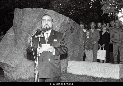 Riigikogu liige Ülo Nugis kõnelemas mälestuskivi avamisel Toompeal seoses 1991.a. Nõukogude Liidus toimunud  putši aastapäevaga.  similar photo