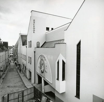 Restaurant "Raeköök" in the Old Town of Tallinn, a high view of the building along the street. Architects Eva Hirvesoo, Helgi Margna; engineer m. Volmer  similar photo