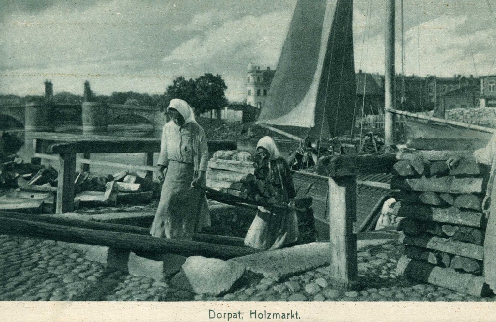 Wood market. Women download firewood from the lodge. Tartu, 1910-1917. Photo Eugen Wittorf.