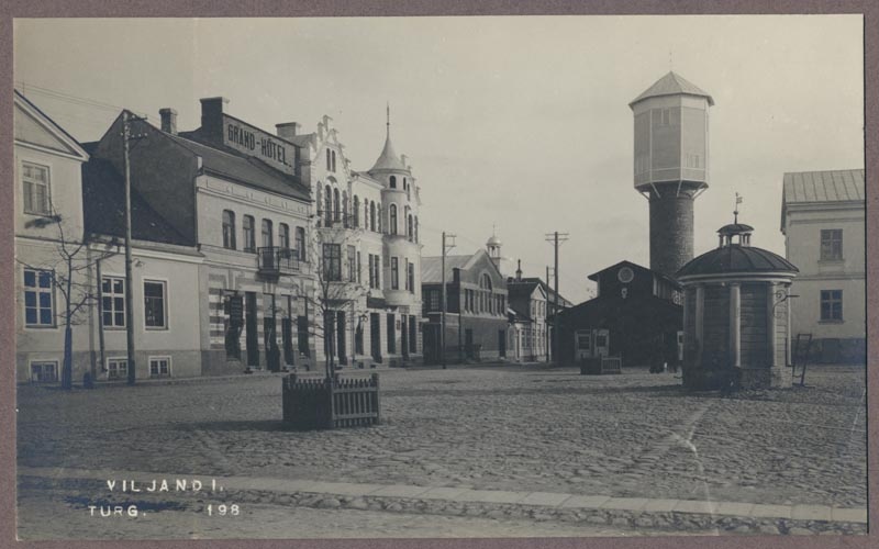 Photo, Viljandi, marketplace, Grand Hotel, water tower, approx. 1915