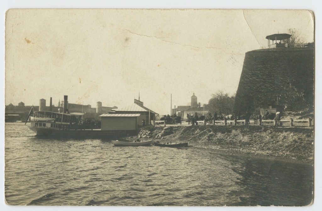 Travel ship at Narva River port