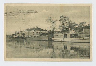 Postcard steam ships at Tartu River Port  duplicate photo